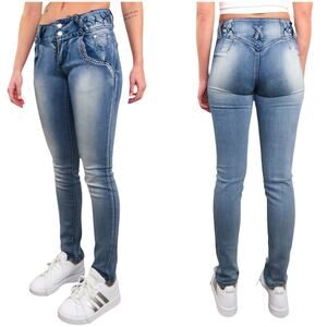 Y2k Vintage L.A. Concepts Low Rise Rhinestone Skinny Jeans Size 3/4